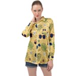 Seamless Pattern Of Sunglasses Tropical Leaves And Flowers Long Sleeve Satin Shirt