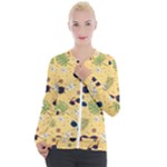Seamless Pattern Of Sunglasses Tropical Leaves And Flowers Casual Zip Up Jacket