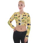 Seamless Pattern Of Sunglasses Tropical Leaves And Flowers Long Sleeve Cropped Velvet Jacket
