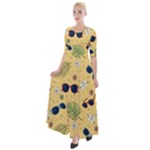 Seamless Pattern Of Sunglasses Tropical Leaves And Flowers Half Sleeves Maxi Dress