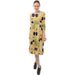 Seamless Pattern Of Sunglasses Tropical Leaves And Flowers Ruffle End Midi Chiffon Dress