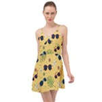 Seamless Pattern Of Sunglasses Tropical Leaves And Flowers Summer Time Chiffon Dress