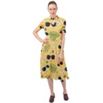 Seamless Pattern Of Sunglasses Tropical Leaves And Flowers Keyhole Neckline Chiffon Dress