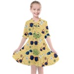 Seamless Pattern Of Sunglasses Tropical Leaves And Flowers Kids  All Frills Chiffon Dress