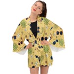 Seamless Pattern Of Sunglasses Tropical Leaves And Flowers Long Sleeve Kimono