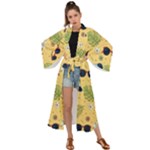 Seamless Pattern Of Sunglasses Tropical Leaves And Flowers Maxi Kimono