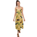 Seamless Pattern Of Sunglasses Tropical Leaves And Flowers Halter Tie Back Dress 