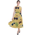 Seamless Pattern Of Sunglasses Tropical Leaves And Flowers Round Neck Boho Dress