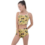 Seamless Pattern Of Sunglasses Tropical Leaves And Flowers Summer Cropped Co-Ord Set