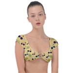 Seamless Pattern Of Sunglasses Tropical Leaves And Flowers Cap Sleeve Ring Bikini Top