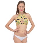 Seamless Pattern Of Sunglasses Tropical Leaves And Flowers Cross Front Halter Bikini Top