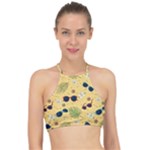 Seamless Pattern Of Sunglasses Tropical Leaves And Flowers Halter Bikini Top