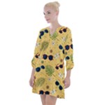 Seamless Pattern Of Sunglasses Tropical Leaves And Flowers Open Neck Shift Dress