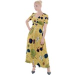 Seamless Pattern Of Sunglasses Tropical Leaves And Flowers Button Up Short Sleeve Maxi Dress