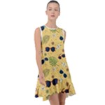Seamless Pattern Of Sunglasses Tropical Leaves And Flowers Frill Swing Dress