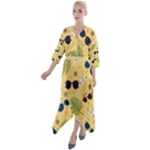 Seamless Pattern Of Sunglasses Tropical Leaves And Flowers Quarter Sleeve Wrap Front Maxi Dress