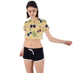 Seamless Pattern Of Sunglasses Tropical Leaves And Flowers Tie Back Short Sleeve Crop T-Shirt