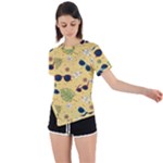 Seamless Pattern Of Sunglasses Tropical Leaves And Flowers Asymmetrical Short Sleeve Sports T-Shirt