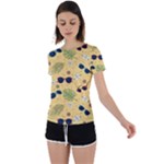 Seamless Pattern Of Sunglasses Tropical Leaves And Flowers Back Circle Cutout Sports T-Shirt