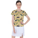 Seamless Pattern Of Sunglasses Tropical Leaves And Flowers Women s Sports Top
