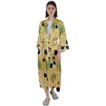 Seamless Pattern Of Sunglasses Tropical Leaves And Flowers Maxi Satin Kimono