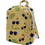 Seamless Pattern Of Sunglasses Tropical Leaves And Flowers Zip Up Backpack