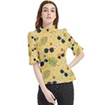 Seamless Pattern Of Sunglasses Tropical Leaves And Flowers Frill Neck Blouse