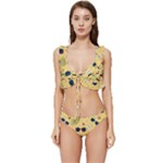 Seamless Pattern Of Sunglasses Tropical Leaves And Flowers Low Cut Ruffle Edge Bikini Set