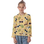 Seamless Pattern Of Sunglasses Tropical Leaves And Flowers Kids  Frill Detail T-Shirt
