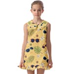 Seamless Pattern Of Sunglasses Tropical Leaves And Flowers Kids  Pilgrim Collar Ruffle Hem Dress