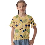Seamless Pattern Of Sunglasses Tropical Leaves And Flowers Kids  Cuff Sleeve Scrunch Bottom T-Shirt