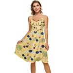Seamless Pattern Of Sunglasses Tropical Leaves And Flowers Sleeveless Tie Front Chiffon Dress