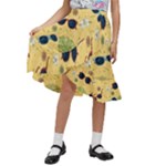 Seamless Pattern Of Sunglasses Tropical Leaves And Flowers Kids  Ruffle Flared Wrap Midi Skirt