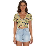 Seamless Pattern Of Sunglasses Tropical Leaves And Flowers V-Neck Crop Top