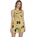 Seamless Pattern Of Sunglasses Tropical Leaves And Flowers Sleeveless High Waist Mini Dress