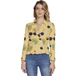 Seamless Pattern Of Sunglasses Tropical Leaves And Flowers Women s Long Sleeve Revers Collar Cropped Jacket
