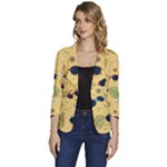 Seamless Pattern Of Sunglasses Tropical Leaves And Flowers Women s One-Button 3/4 Sleeve Short Jacket