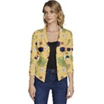 Seamless Pattern Of Sunglasses Tropical Leaves And Flowers Women s Casual 3/4 Sleeve Spring Jacket