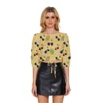 Seamless Pattern Of Sunglasses Tropical Leaves And Flowers Mid Sleeve Drawstring Hem Top