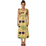 Seamless Pattern Of Sunglasses Tropical Leaves And Flowers Tie-Strap Tiered Midi Chiffon Dress