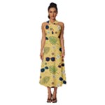 Seamless Pattern Of Sunglasses Tropical Leaves And Flowers Sleeveless Cross Front Cocktail Midi Chiffon Dress