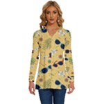 Seamless Pattern Of Sunglasses Tropical Leaves And Flowers Long Sleeve Drawstring Hooded Top