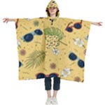 Seamless Pattern Of Sunglasses Tropical Leaves And Flowers Women s Hooded Rain Ponchos