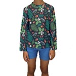 Pattern Forest Leaf Flower Motif Kids  Long Sleeve Swimwear