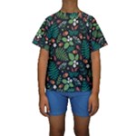 Pattern Forest Leaf Flower Motif Kids  Short Sleeve Swimwear