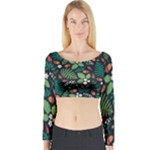 Pattern Forest Leaf Flower Motif Long Sleeve Crop Top
