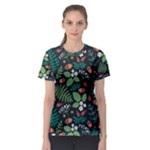 Pattern Forest Leaf Flower Motif Women s Sport Mesh T-Shirt