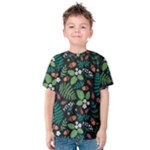 Pattern Forest Leaf Flower Motif Kids  Cotton T-Shirt