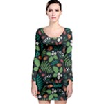 Pattern Forest Leaf Flower Motif Long Sleeve Bodycon Dress