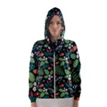 Pattern Forest Leaf Flower Motif Women s Hooded Windbreaker